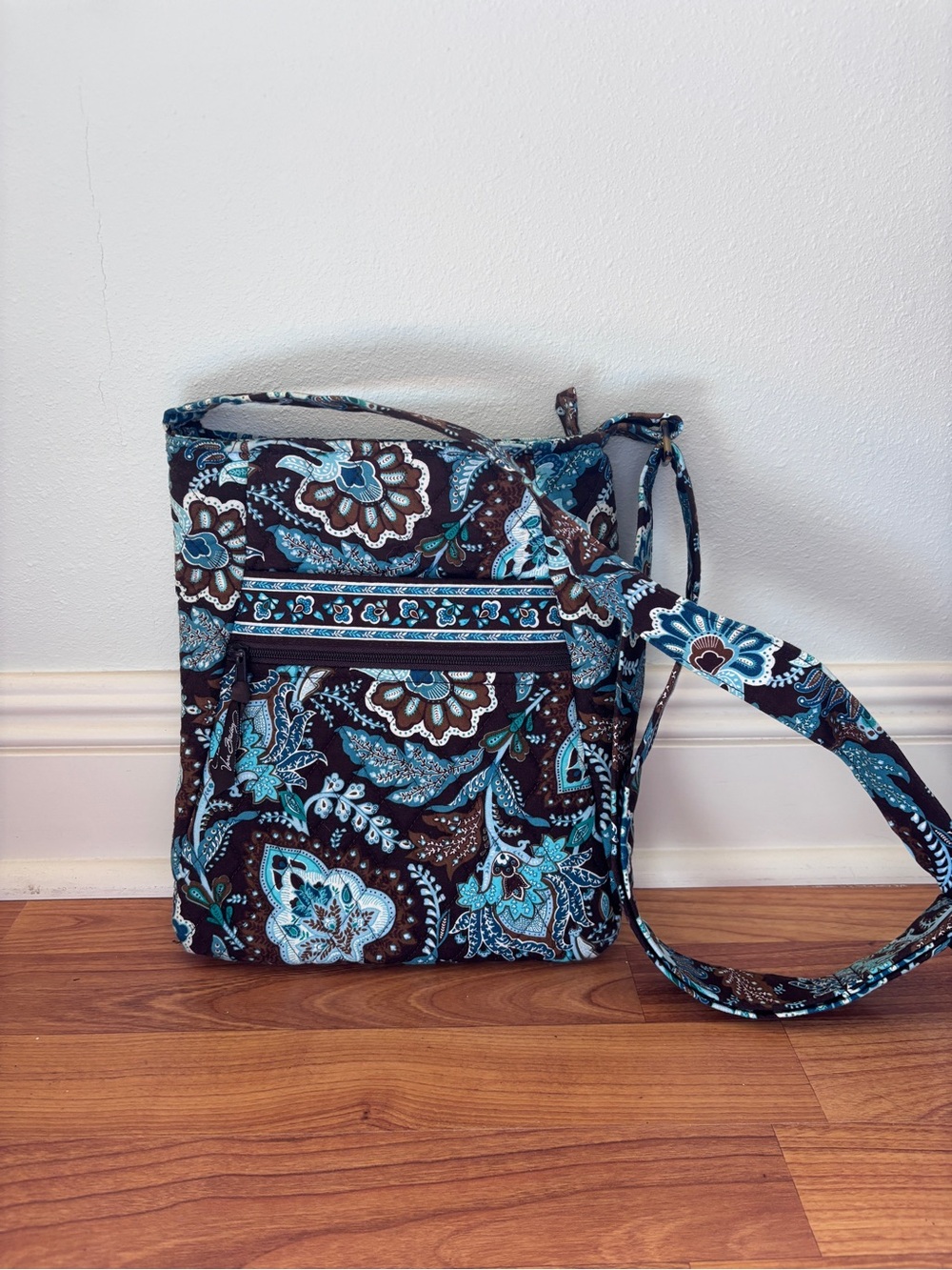 Vintage Vera Bradley Quilted Paisley Crossbody Bag in Teal & Brown
